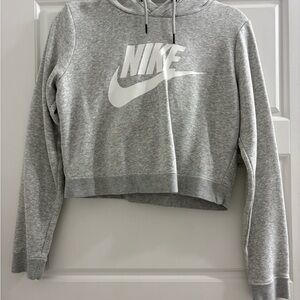 Nike Light Gray Cropped Logo Hoodie